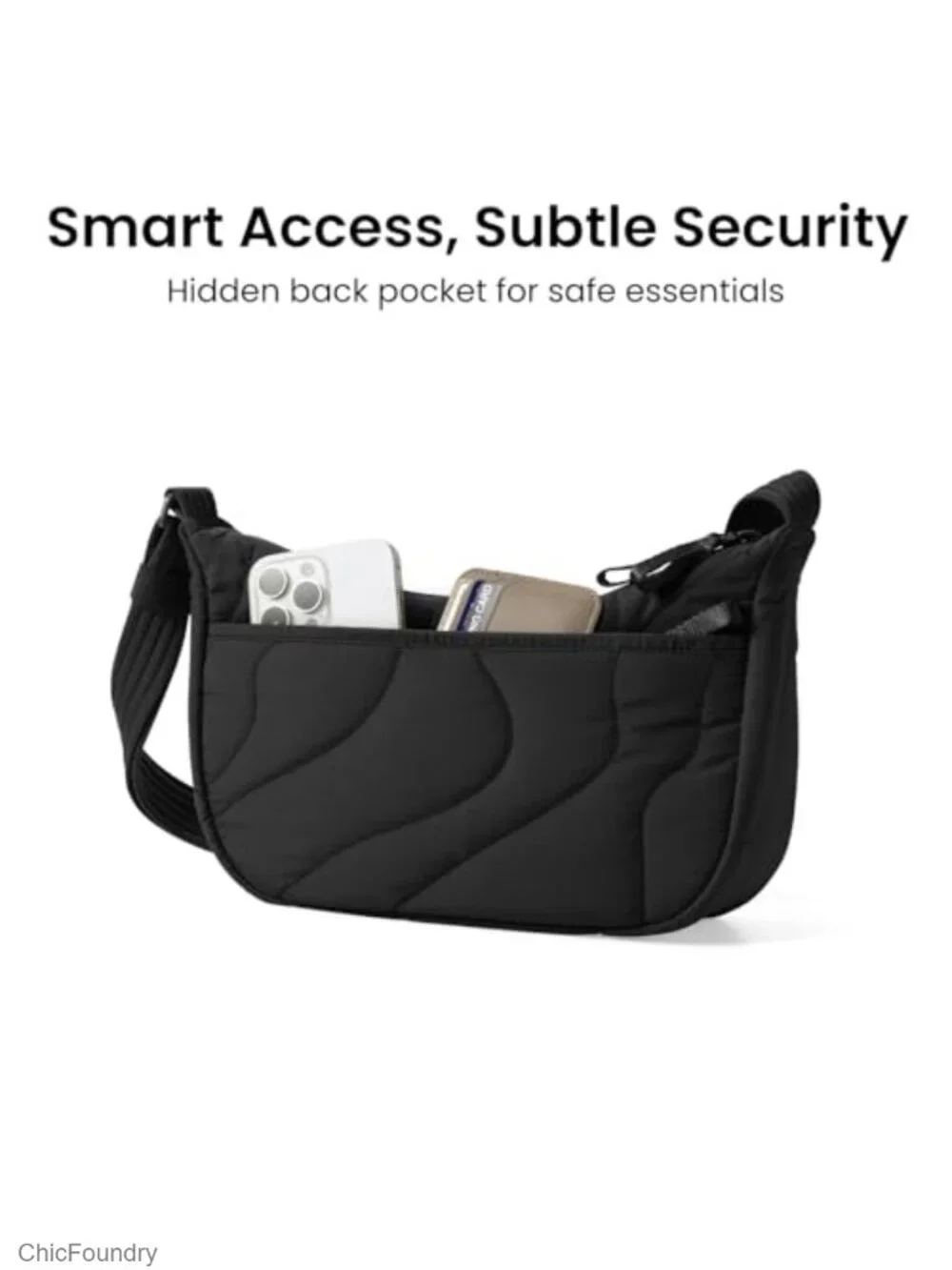 Quilted Nylon Crossbody Bag with Padded Strap, Water Resistant